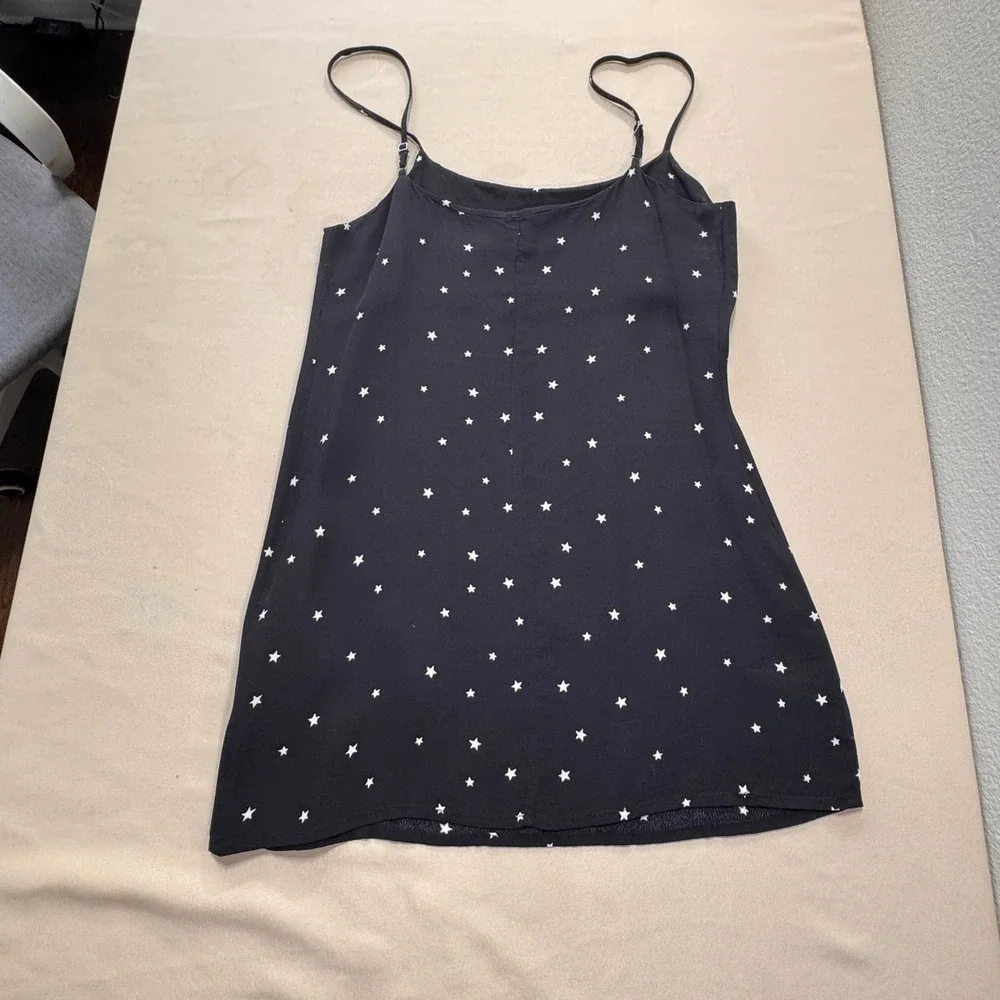 Reformation Lindsay Mini Slip Dress Satellite Size 4 Black LBD Stars Date Night